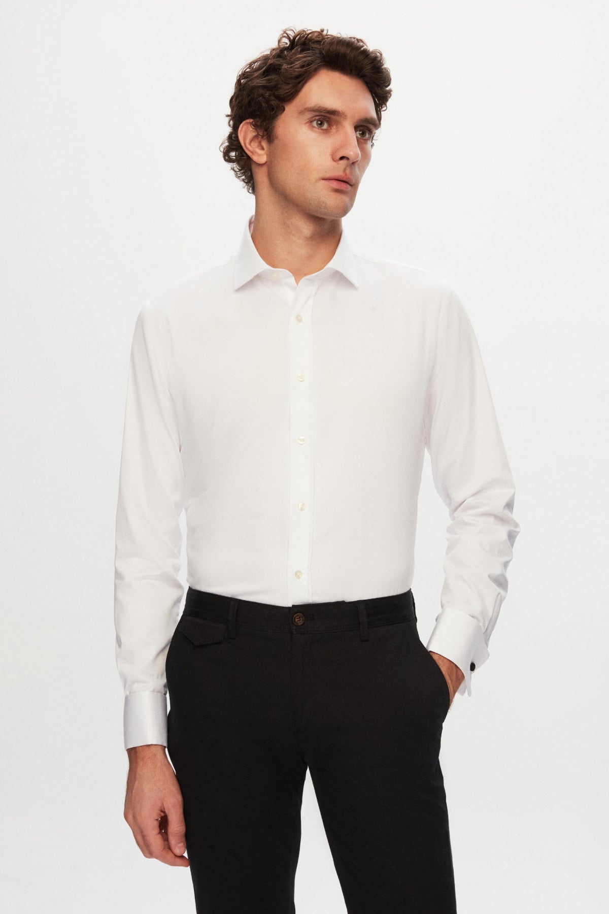 CAMASA CU BUTONI D'S DAMAT SLIM FIT  - Alb