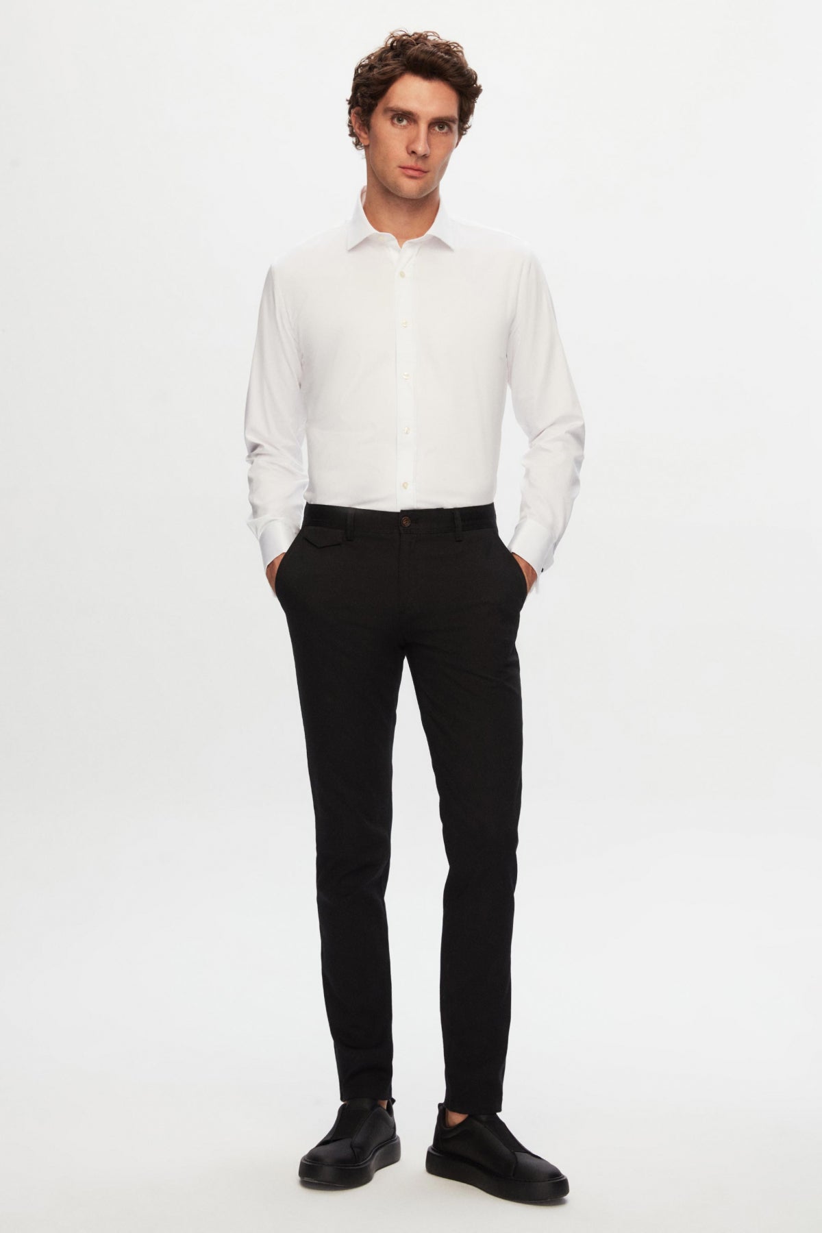 CAMASA CU BUTONI D'S DAMAT SLIM FIT  - Alb