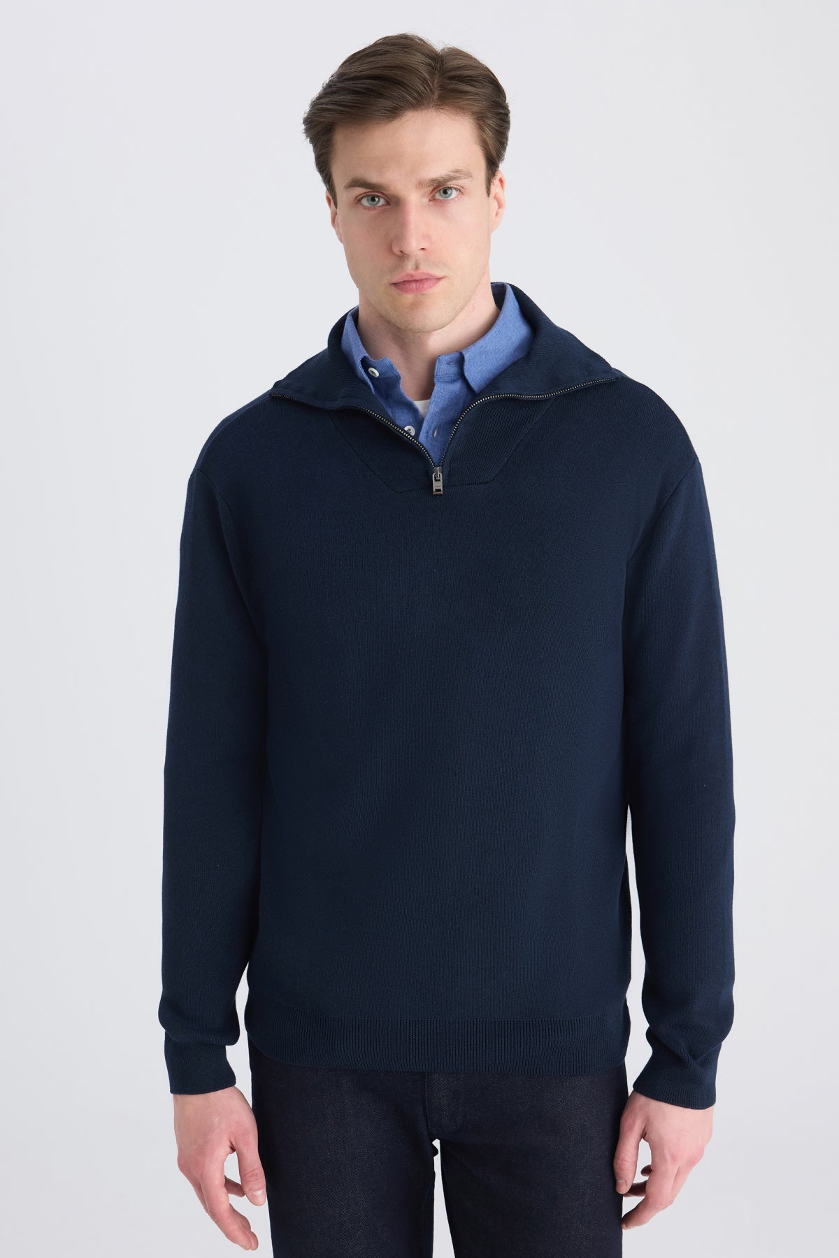 PULOVER SLIM FIT TWN  - Bleumarin