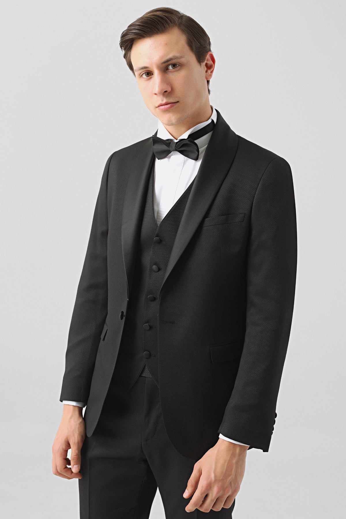COSTUM CEREMONIE CU VESTA SLIM FIT TWN  - Negru