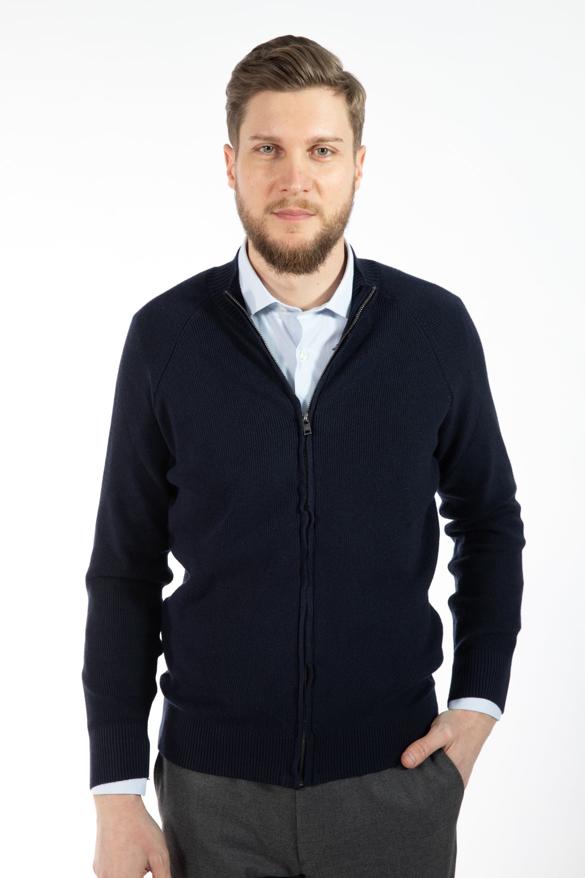 PULOVER SLIM FIT TWN  - Bleumarin