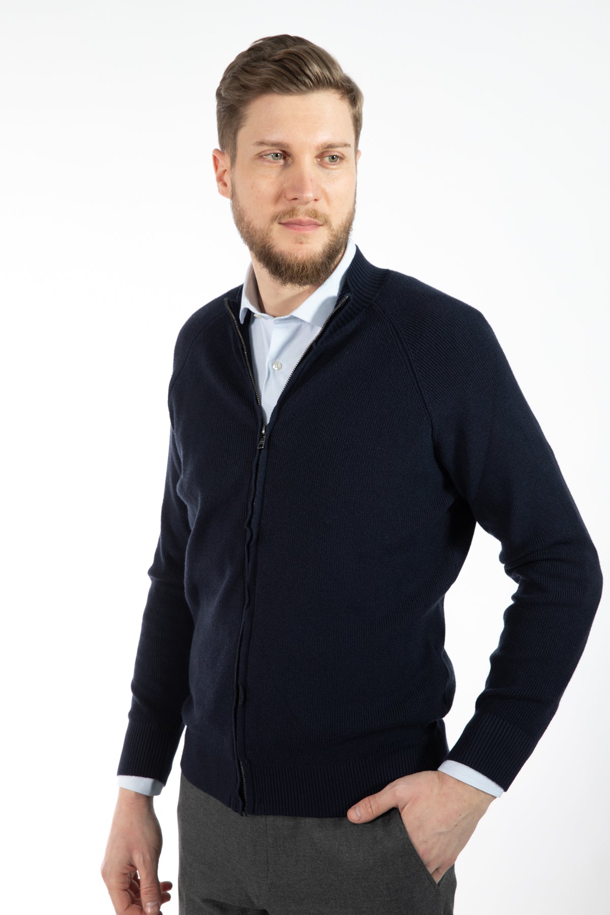 PULOVER SLIM FIT TWN  - Bleumarin